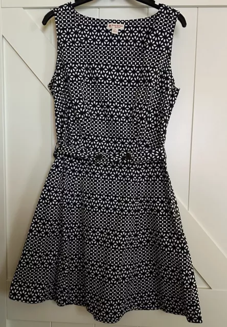 Brooks Brothers( Red Fleece )Sleeveless Dress Womens Blk/Wht Print Belted Size 8