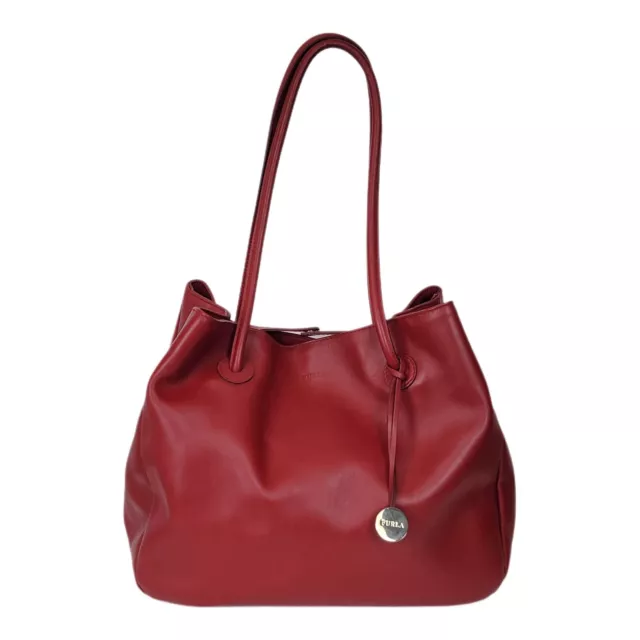 Furla Large Red Leather Tote Bucket Bag