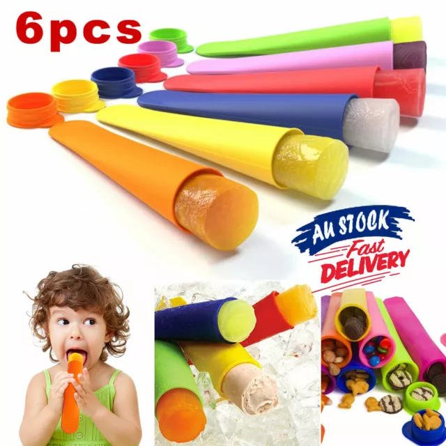 6Pcs Icy Pole Jelly Popsicle Maker Silicone Pop Mould Safe Ice Cream Block Molds