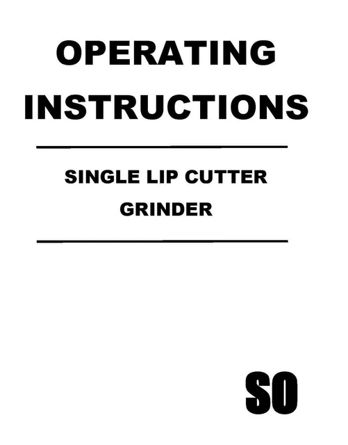 Operator Instruction Manual Fits Deckel Single Lip Cutter Grinder