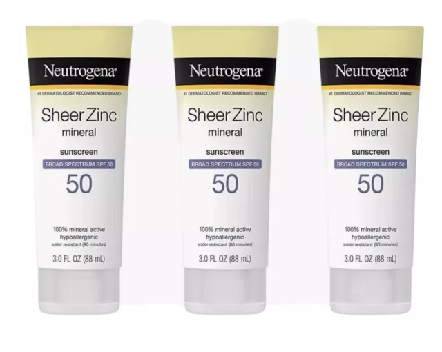 Protector solar mineral zinc transparente Neutrogena amplio espectro FPS 50 3 piezas (3 oz ea) LEER