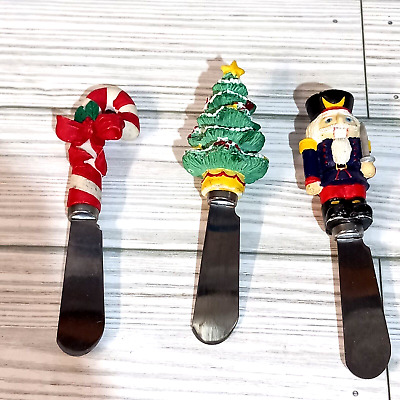 Juego de 3 esparcidores de cuchillos de queso con tema de Navidad cascanueces árbol caña de caramelo
