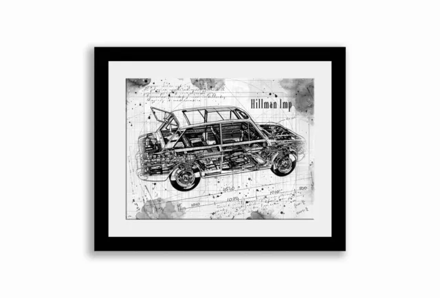 Line Tech Drawing  Hillman Imp  Cutaway Art Poster Print