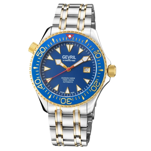 Gevril Men 48803 Hudson Yards Swiss Automatic Diver Rotating Ceramic Bezel Watch