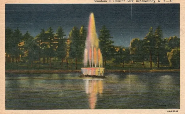SCHENECTADY NY-NEW YORK, Beautiful Scene Fountain Central Park Vintage ...