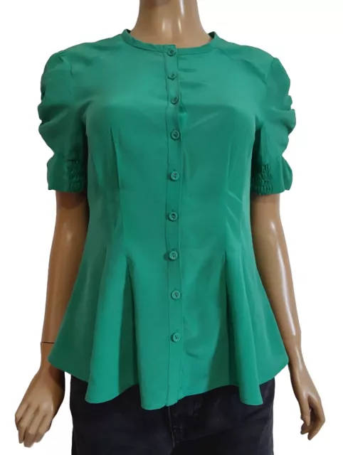 Claudie Pierlot blusa donna in pura seta verde con elementi decorativi, tag. M.