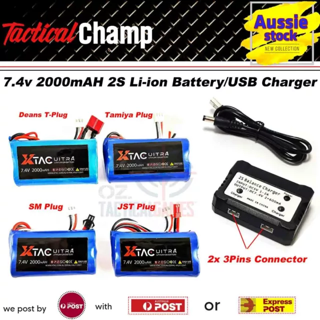 Li-ion Battery 7.4v 2000mAH 2S Deans T-Plug JST Tamiya SM For Truck Cars RC Toys