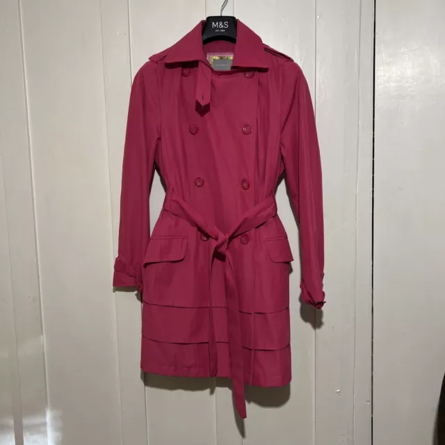 Ladies Per Una Pink Cotton Blend Belted Long Rain Mac Trench Coat Jacket UK 14