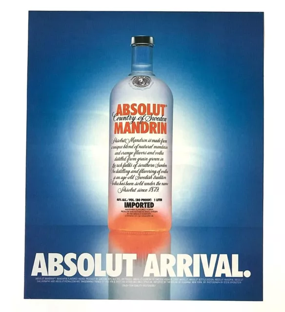1999 Absolut Arrival Advertisement Mandrin Vodka Bottle Vintage Print AD