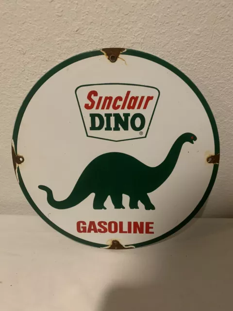 Vintage Sinclair Dino  Gasoline Porcelain Gas Pump Sign