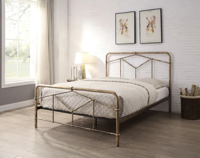 Classic Metal Bed Frame | Antique Brass Hospital Style Single Double King Size