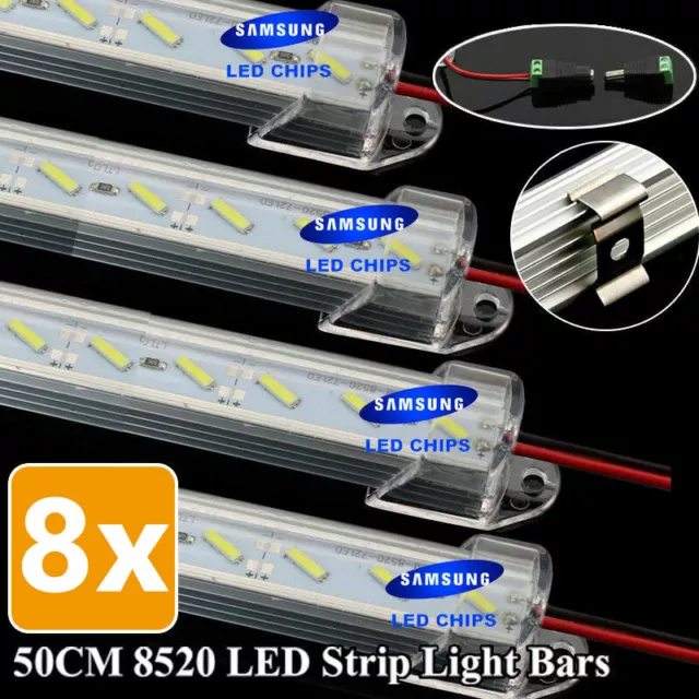 8x 50CM 12V 8520 LED Strip Light Bar Dimmable Caravan 4WD Camping Boat Fishing