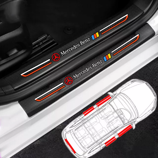 4PCS Carbon Fiber Car Door Sill Cover Plate Car Sticker Decals for Mercedes Benz