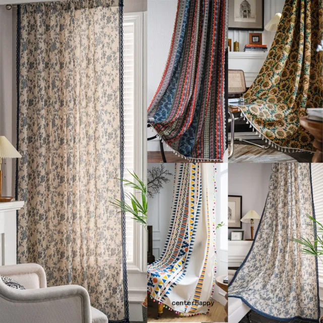 Vintage Curtain Living Room Boho Tassel Curtain Window Drape Treatment Valance