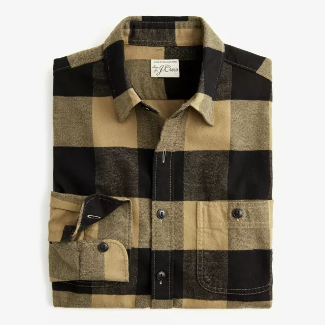 J.Crew Midweight Herringbone Flannel Shirt in Buffalo Plaid | M | Olive | $118