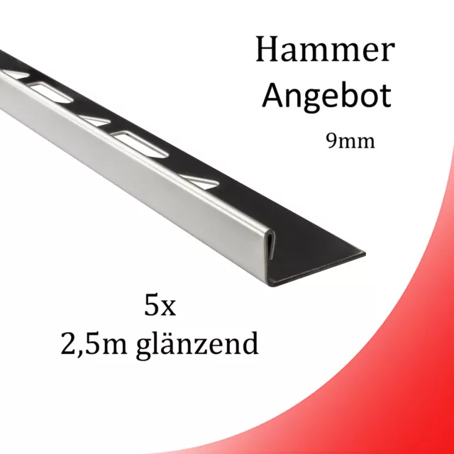 5x L-Profil Edelstahlschiene Fliesenschiene Fliesenprofil L250cm 9mm glänzend