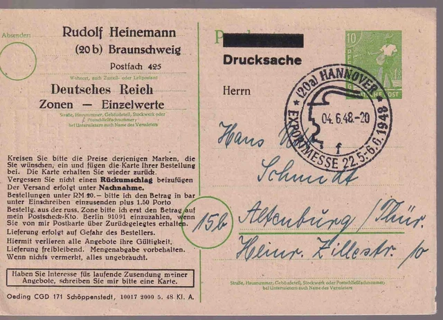 COMMON. EXG. P 961 private print, R.Heinemann Hannover/SST 4.6.48 £15. ...