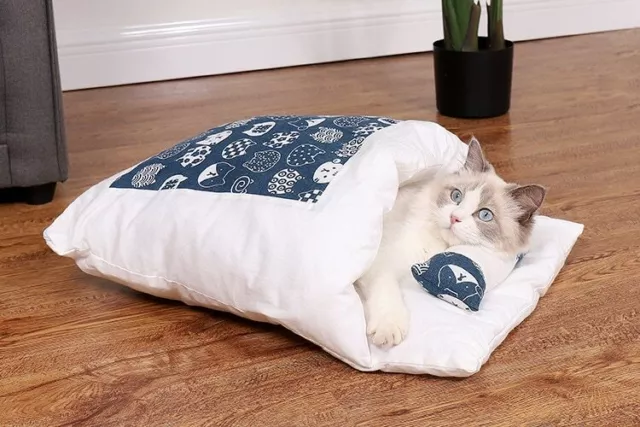 Pet Cat Dog Bed Warm Sleeping Bag Cushion Blanket Puppy Removable With Pillow US