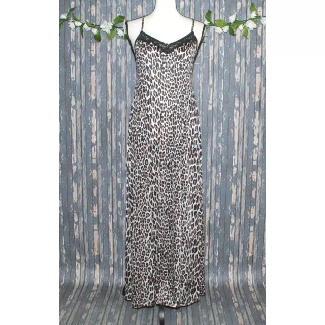 Vintage USA Vanity Fair Backless Nightgown Maxi Long Cheetah Lace V Neck SZ S M