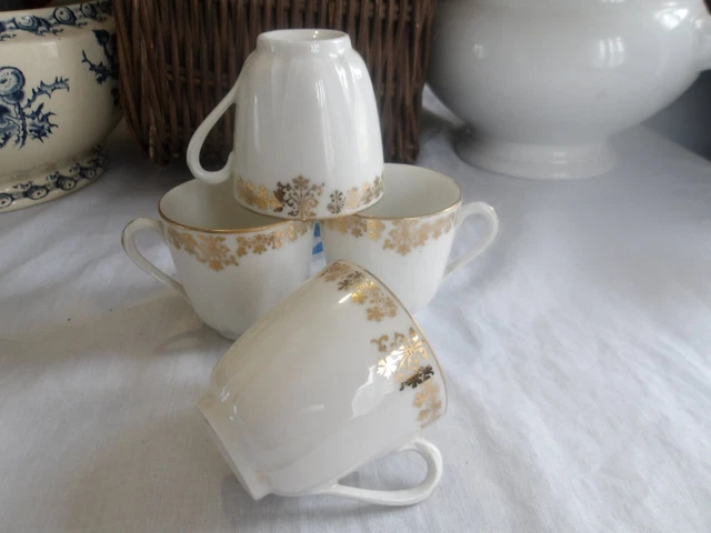 ANCIENNE 3 TASSES A Cafe Or Blanc Porcelaine De Vierzon Adolphe Hache ancienne-3-tasses-a-cafe-or-blanc-porcelaine-de-vierzon-adolphe-hache