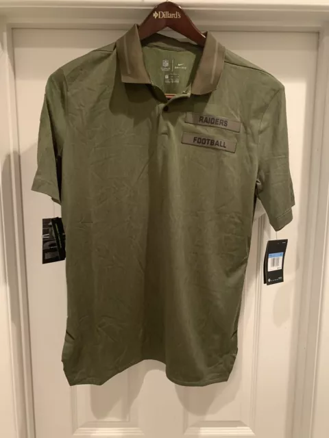 NIKE OAKLAND RAIDERS SALUTE TO SERVICE Mens M Green Button Snap Polo Shirt NWT