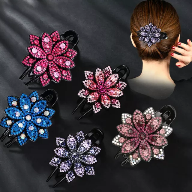 Grande Alligator Clip Cristallo Strass Fiore Clip per Capelli Forcina Donna  ★