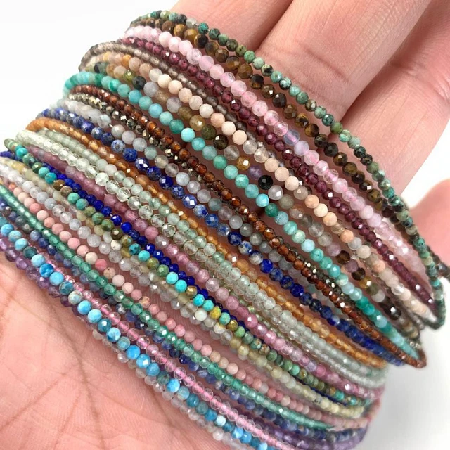 Handmade Natural 2mm Faceted Gemstone Round Section Mini Necklaces Bracelet Gift
