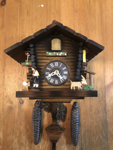 Swiss Lötscher Cuckoo Clock-Chalet-Boy With Axe-Goat-Runs Great-Rebuilt-Reduced!
