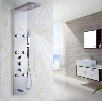 Rainfall Nickel Brushed Shower Panel System Hand Spray Faucet Mixer Massage Jet