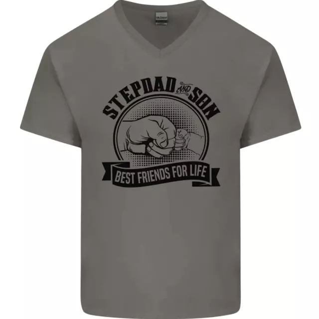 Stepdad & Son Best Friends Fathers Day Mens V-Neck Cotton T-Shirt