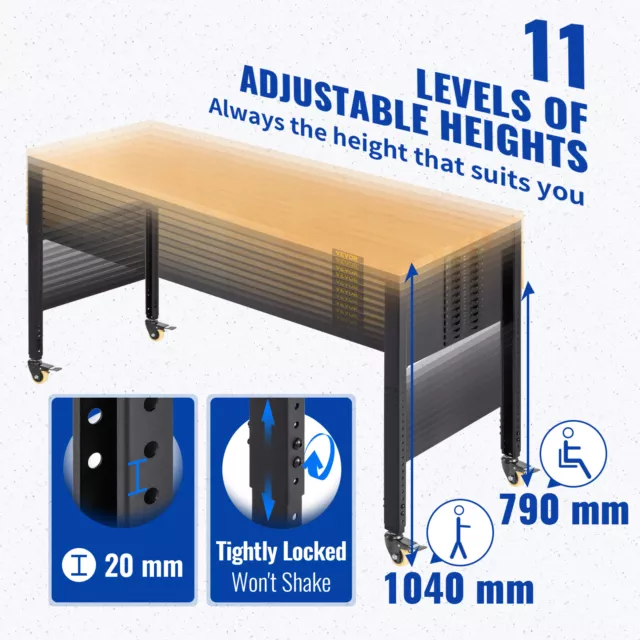 VEVOR Werkbank Arbeitstisch Werktisch 122x51x104cm Spanntisch 720kg mit Rollen 3