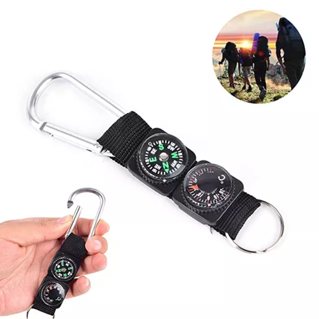 Mini Compass Keychain Survival Portable Hiking Carabiner Ring Camping