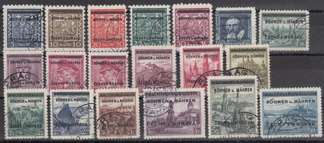 Dt.Besetzung, Böhmen u. Mähren, MiNr. 1-19, gestempelt, signiert Gilbert.
