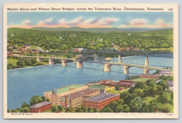 Postcard Market Street and Walnut Street Bridge Tennessee River Chattanooga TN