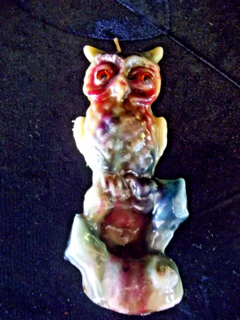 Vintage 5" Brown Owl Wax Candle Halloween Fun Spooky Tye Dye 60's 70's era