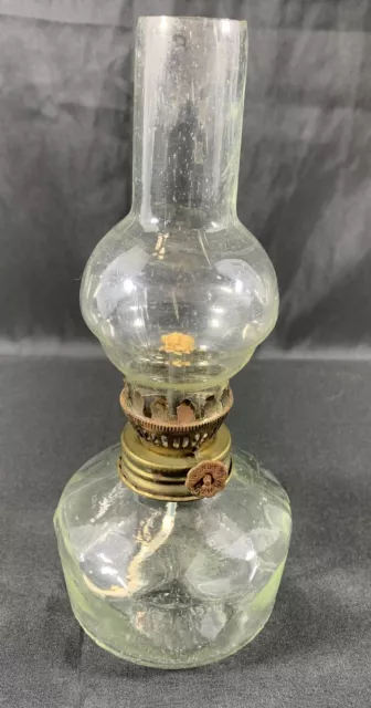 ✨Vintage Mini 7 3/4" Clear Blown Glass Hurricane Oil Lamp Made in Hong Kong✨