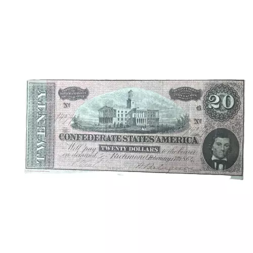 1864 $20 Dollar Bill CSA Note Confederate States of America Richmond Currency