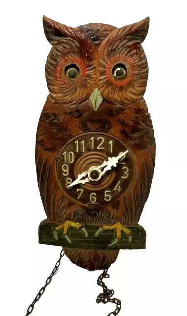 Antique Germany Owl Cuckoo Clock Sprague Eyes Move Working to Restore No Weights