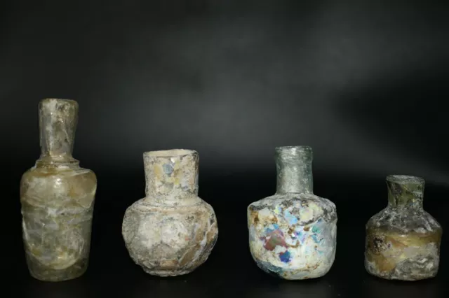 4 Authentic Ancient Roman Glass Cut Glass Bottles & Vessels from Lebanon