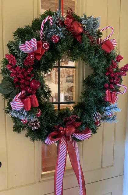Luxury Quality Christmas Door Wreath Candy Cane Berries Glittered Apples Red 50