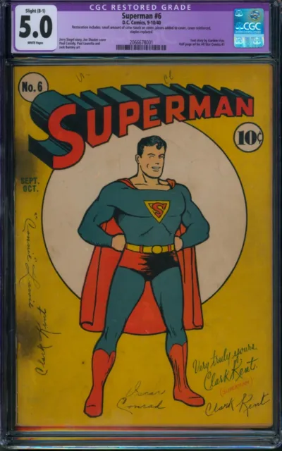 Superman #6 (1940) ⭐ CGC 5.0 Restored ⭐ Rare! Golden Age Jerry Siegel DC Comic