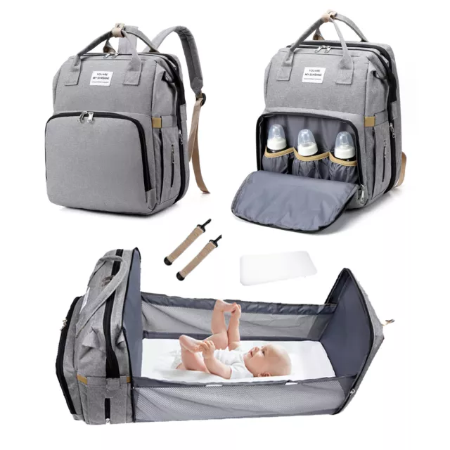 3 in 1 Travel Diaper Bag Backpack Bassinet Foldable Baby Bed Changing Station