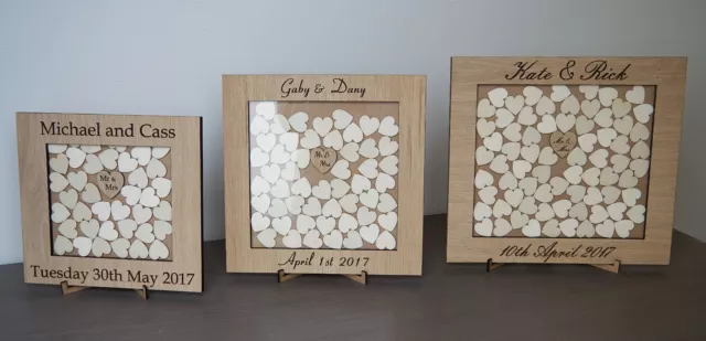 Personalised Rustic Wedding Drop Box,Wooden Guest Book, Hearts, Wooden, Oak.