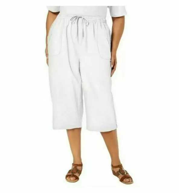 Karen Scott Womens Plus  1X Kiera White Drawstring Pull-On Capris NWT