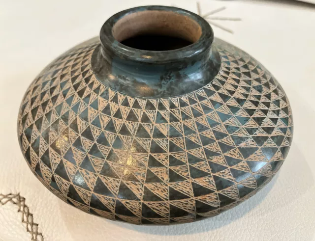 Vintage Costa Rica Folk Art Pottery Handmade Geometric Design Unsigned