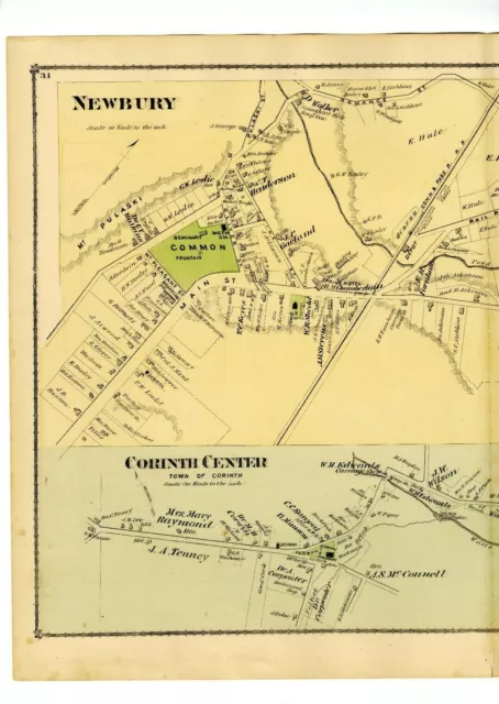 1877 map of Newbury Ctr, Corinth Center, Vermont from Atlas of Orange County, VT
