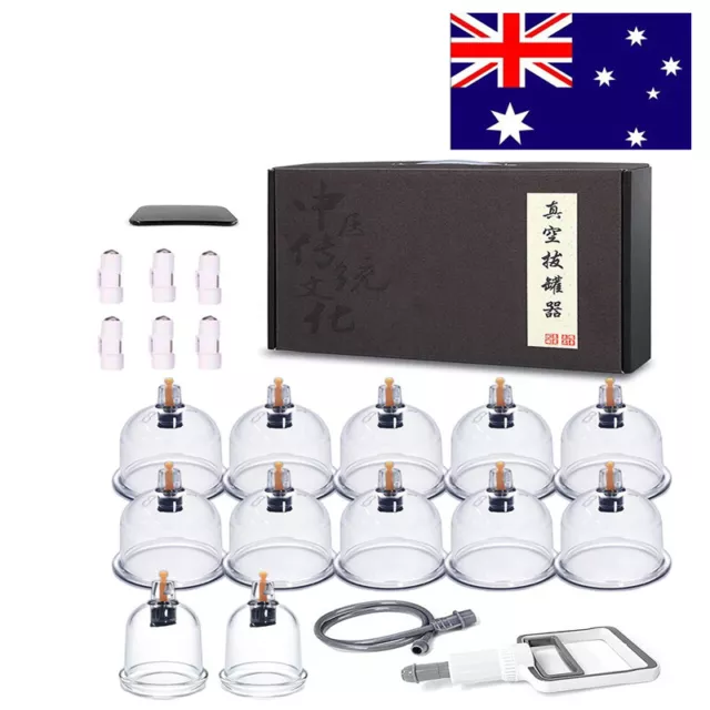 12pcs Cups Professional Chinese Acupoint Cupping Therapy Sets Massager Vacuum AU