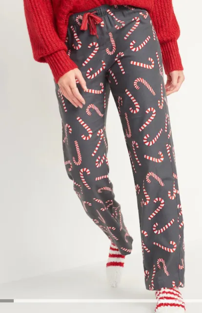 NEW Old Navy Patterned Flannel Sleep Lounge Pants Women’s Size M Gray Candy Cane