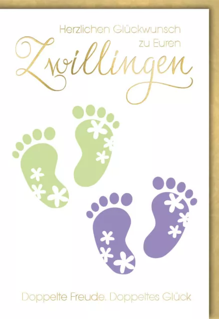 Glückwunschkarte Geburt Baby - Zwillinge, grüne und blaue Glückwunschkarte Ge...