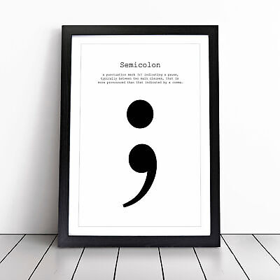 Semicolon Typography Framed Canvas Wall Art Painting Decor Poster Print Picture